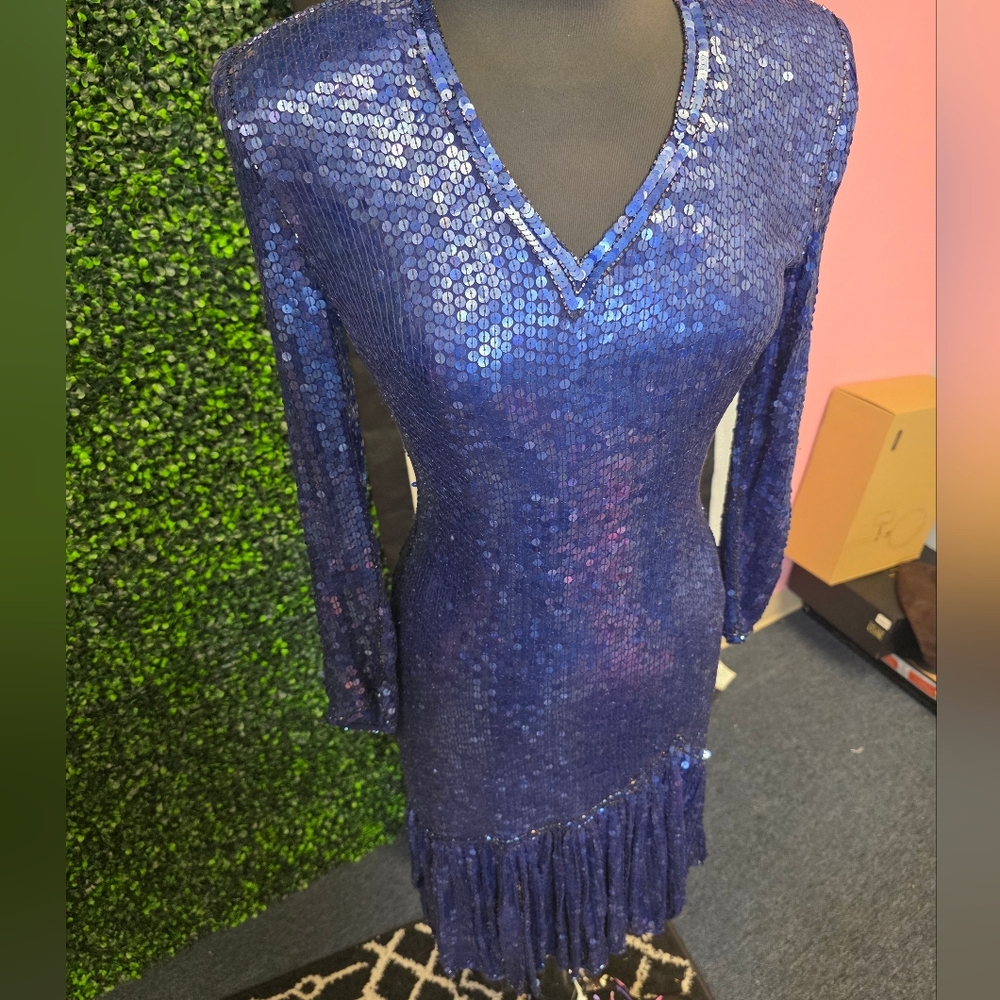 O.R. Silk Elegant Blue Sequin Dress